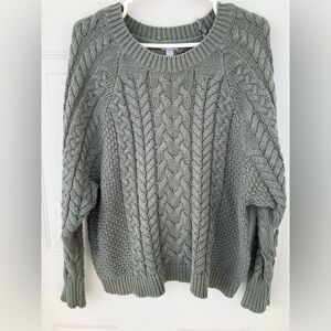 Aerie sage green cable knit sweater cotton medium